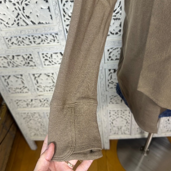 Athleta Brown Ribbed Stretchy Knit Flowy Open Front Long Sleeve Cardigan Sz XS - Picture 4 of 8